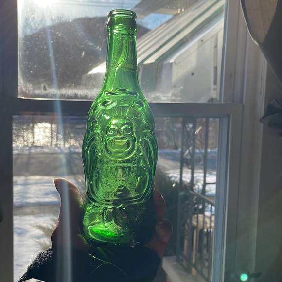 Buddha Enlightened Green Glass Bottle.Lucky Buddha 3 empty bottles. - Picture 2 of 5